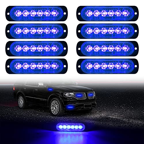 DIBMS LED Emergency Strobe Lights Bar 8x Blue 6 LED Strobe Warning Emergency Flashing Light Caution Construction Hazard Light Bar For Car Truck Van Off Road Vehicle ATV SUV Surface Mount - color: Blue