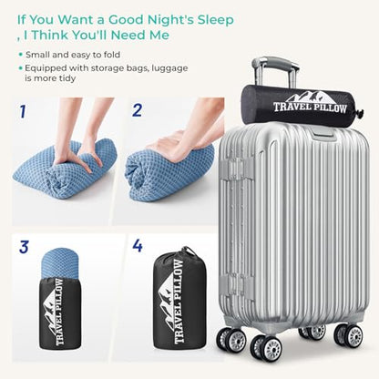 Travel Pillow Memory Foam Pillows, Camping Pillow-Compressible Medium Firm, Breathable Cover, Ideal Backpacking Hiking, Bed Pillows, Airplane and Car (Blue, S) - color: Blue, size: S-15.7*9.8in