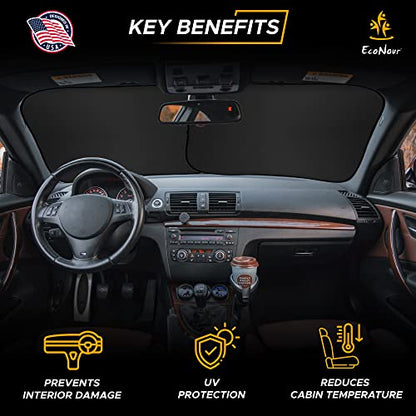 EcoNour Windshield Sun Shade 2 Piece Size (31L x 28W) Inches Medium, Sunflower Car Sunshade Foldable Design, 240T Polyester Front Window UV Protection Heat Block Interior Cover - size: Medium-flower