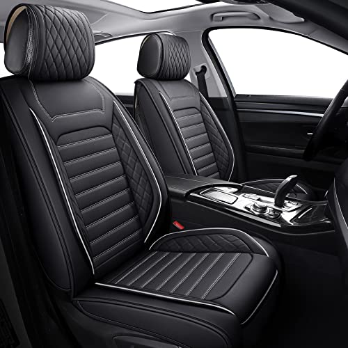Aierxuan Leather Car Seat Covers Waterproof Universal Fit for Honda Hyundai Sonata Kona Accent Ford Fiesta Focus Buick Encore Mazda Mitsubishi with Split Bench 40/60(Full Set/Black-White A) - color: Full Set/Black-White A