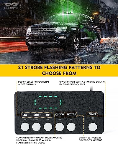 LUMENIX Rooftop Strobe Beacon Lights Bar White Green LED Emergency Caution Traffic Lightbar with Heavy-Duty Magnetic Safety Warning Flashing Light for POV Law Enforcement Vehicles Tow Trucks Snowplow - color: White&Green