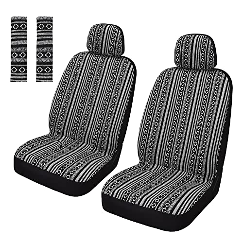 Pariitadin Baja Saddle Blanket Car Seat Covers Front Set with Seat Belt Pads, Washable Breathable Striped Woven Cloth Seat Covers for Cars, Universal Fit Most Cars, Airbag Compatible, Black/White - color: Black/White, size: FRONT PAIR