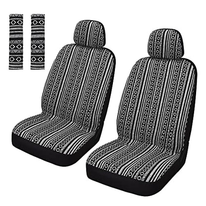 Pariitadin Baja Saddle Blanket Car Seat Covers Front Set with Seat Belt Pads, Washable Breathable Striped Woven Cloth Seat Covers for Cars, Universal Fit Most Cars, Airbag Compatible, Black/White - color: Black/White, size: FRONT PAIR