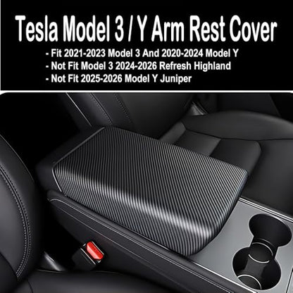 Tesla Model 3 / Y Arm Rest Cover & Center Console Cover, Compatible with 2017-2023 Model 3 and 2020-2024 Model Y, ABS Material Scratch Resistant (Matte Carbon Fiber Pattern) - color: Matte Carbon Fiber Pattern, size: Model 3/Y