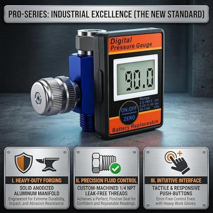 LE LEMATEC Digital Air Pressure Regulator with LED Display Gauge, ¼ NPT Valve for Air Compressor, Tire Inflation, HVLP Spray Paint Gun, & Professional Air Tools, Compact & Heavy-Duty. DAR01B - style: Pro Digital Version