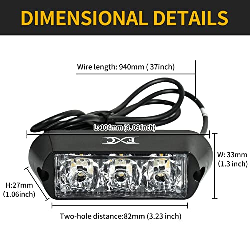 FXC (2PCS 3-LED Strobe Light White Waterproof Emergency Beacon Flash Lights,Purishion Caution Bar 12 Different Flashing Car SUV Pickup Truck Van - color: White