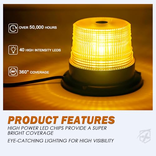 Xprite LED Beacon Light, Forklift Strobe Lights w/Magnetic Base for Construction Vehicles, TowTrucks, Security Patrol, Postal, Golf Carts, UTV ATV, Snow Plows-Amber - color: Amber