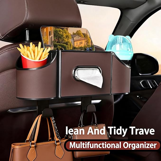 Back Seat Car Organizer,4 in 1 Multifunctional Car Back Seat Storage Box with Drink Cup Holder Tissue Box, for Hold Phone,Snacks, Drinks, Handbag - color: Kartan