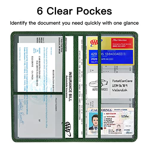 Valardoh Premium Car Registration and Insurance Card Holder, Car Document Holder for Cards, Driver License & other Essential Documents (Dark Green) - color: Dark Green