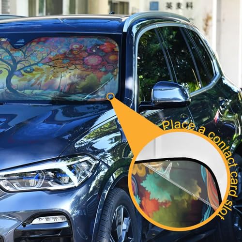 Windshield Sun Shade Abstract Flower Tree Front Window Block UV Shades Visor Reflective Retractable for Car SUV Trucks - color: A011