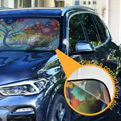 Windshield Sun Shade Abstract Flower Tree Front Window Block UV Shades Visor Reflective Retractable for Car SUV Trucks - color: A011
