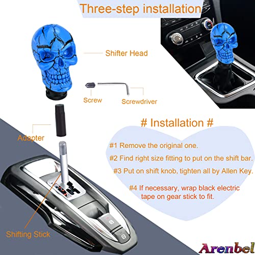 Arenbel Skeleton Car Racing Shift Stick Speed Grip Knob Skull Gear Lever Shifter Handle Fit Most Manual Auto Transmissions, Blue - color: pattern blue