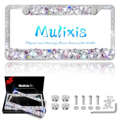 Bling License Plate Frame for Women 2 Pack Stainless Steel Rhinestone License Plate Holder Handmade Glitter White Crystal Diamond Girl Lincense Plate Cover - color: CPJ-LBJG-002 white gem 2pcs