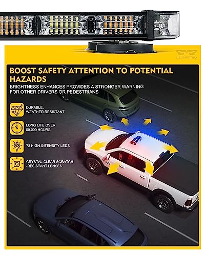 LUMENIX Rooftop Strobe Beacon Lights Bar Red Blue LED Emergency Police Traffic Lightbar with Heavy-Duty Magnetic Base Safety Warning Flashing Cop Light for Trucks First Responder Vehicles Patrol - color: Red&Blue