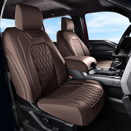 Coverado Premium Leather Front Seat Covers Waterproof Heavy-Duty Protectors Custom Fit for Ford F150 (2015-2026) F250/F350/F450 (2017-2026)-Brown, Vintage Style, Scratch-Resistant - color: Brown, size: Front