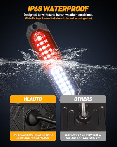 HLauto 1200T Emergency Strobe Grille Lights: 8pcs 12 LED Sync Feature Safety Warning Flashing Lights, Ultra Slim Surface Mount Hazard Caution Lights for Trucks, Vehicles, Car, ATV, UTV (Red White) - color: Red/White
