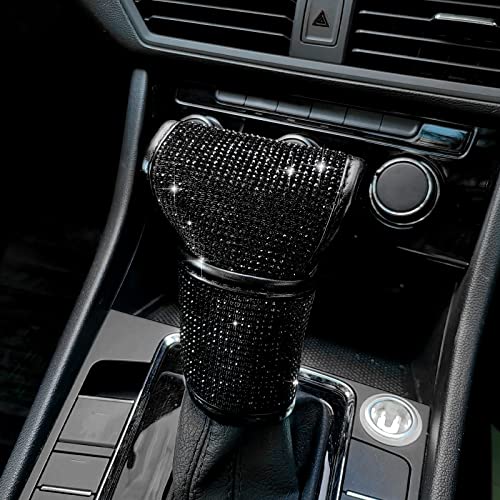 Auto Gear Shift Knob Cover Bling Car Knob Gear Stick Protector PU Leather Shift Gear Cover with Bling Interior Accessories Interior Accessories Universal for SUV Truck (Black) - color: Black