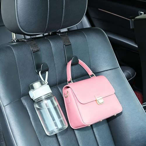 Adjustable 4-Pack Car Headrest Hooks - Universal Seat Back Organizer with Heavy-Duty Clip for Purses, Bags & Groceries Black - color: Black