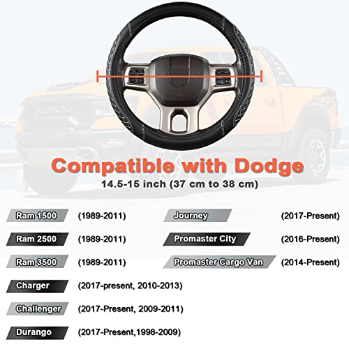 West Llama Customized Auto Car Steering Wheel Cover for Dodge 1989-2011 RAM 1500 2500 3500, Charger, Durango, Challenger(Diamond Quilted-Black+Gray-Standard Size) - color: B-Black+Gray, size: Standard Size (14 ½''-15'')