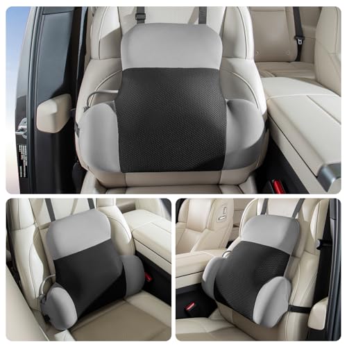 BEBAS Adjustable Air Lumbar Support Pillow for Office Chair, Car & Gaming Chair Memory Foam Back Support for Pain Relief & Posture Correction with Washable Cover, Grey