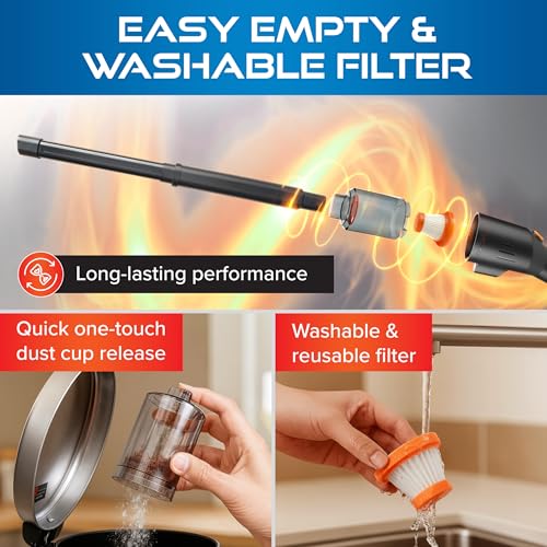 Pocket Vac Reach Handheld Vacuum w/ 3ft Extension Wand – Cordless 2-in-1 Blower & Portable Car Vacuum Cleaner, Mini Hand Vacuum for Furniture, Keyboard & Tight Spaces - w/ 8-Piece Attachment Kit