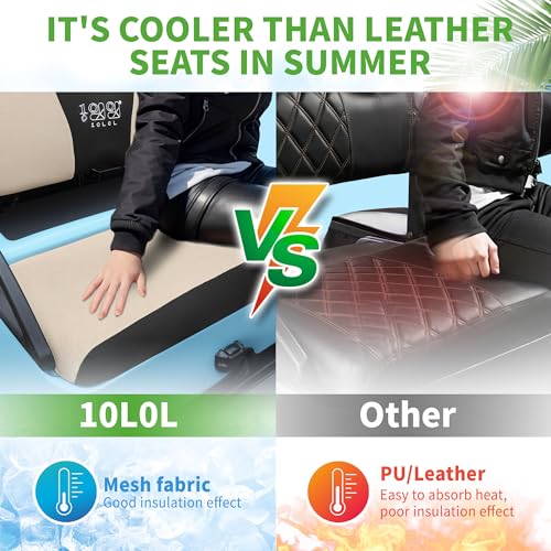 10L0L Golf Cart Seat Covers for Yamaha G29 Drive2 Club Car Precedent Tempo, Breathable Mesh Bench Seat Cover, No Drilling Front Seat Cushion, All-Season Comfort Gray Black - color: Beige and Black