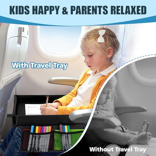 Car Seat Tray for Kids Travel - Carseat table Top for Toddler,Children’s Activity Tray Table for Car,Kids Plane Tray Cover(Black) - color: Black