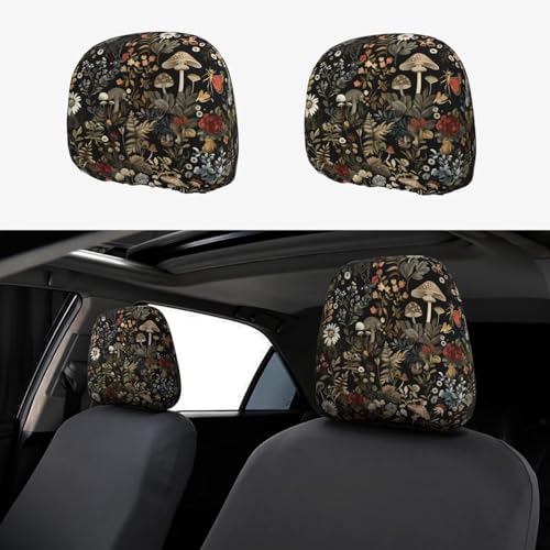 2PCS Car Headrest Cover Mushroom Auto Seat Headrest Cushion Covers Front Rear Head Rest Protector Decoration for Most Vehicles Botanical Cute Plant Seat Pillow Protective - color: Mushroom