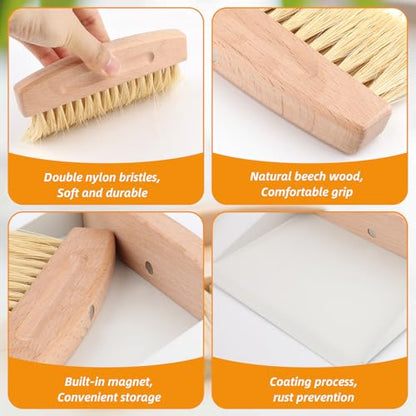Small Dustpan and Brush Set with Wooden Handle,Mini Metal Crumb Sweeper for Countertops,Desk,Pet Hair,Car,Portable Cleaning Tools for Kitchen,Camping,Sofa (White) - color: White