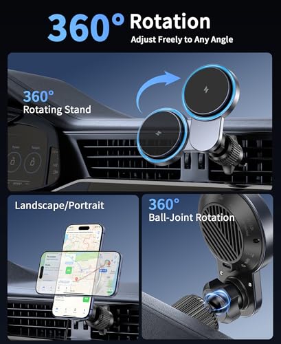 for 25W Magsafe Car Mount Charger with [Cooling Fan], Magnetic Phone Holder for Car, Car Vent Phone Mount with 63W Car Charger, Magnetic Wireless Car Charger for iPhone 17/16/15/14/13/12 Series