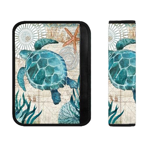 Big Sea Turtle Soft Comfort Car Seat Belt Pads Cover, Marine Life Animals Universal Car Seat Belt Shoulder Pads Straps Covers for Adults, Car Seat Belt Cushions Car Accessories for Women Men Ladies - color: Green Big Sea Turtle