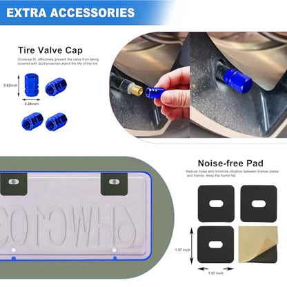Blue License Plate Frame, Premium Matte Aluminum Alloy Holder with 2 Holes, 2 Pack Waterproof Rust-Proof Universal Car Frame, Including Screws, Caps and Rattle Proof Pads - color: Blue