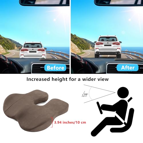 Car Seat Cushion, Ergonomic Memory Foam Car Cushion for Sciatica Pain Relief, Sciatica & Hip & Coccyx Pain Relief Desk Chair Cushion (Brown) - color: Brown