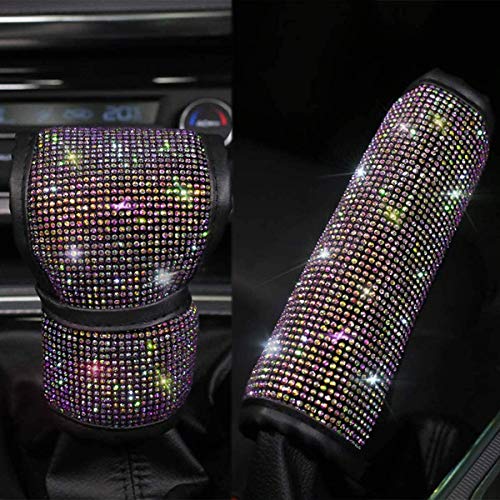 2 Pcs Bling Bling Crystal Rhinestones Car Shift Gear Cover & Handbrake Cover, Luster Crystal Diamond Car Decor Accessories for Women (Colorful - Shift Gear Cover & Handbrake Cover) - color: Colorful - Shift Gear Cover & Handbrake Cover