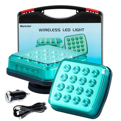 Wireless LED Road Flares for Emergency,Rechargeable Safety Flashing Lights for Vehicles,Portable Strobe Light Magnetic Emergency Strobe Light Kit for Trucks - color: Green
