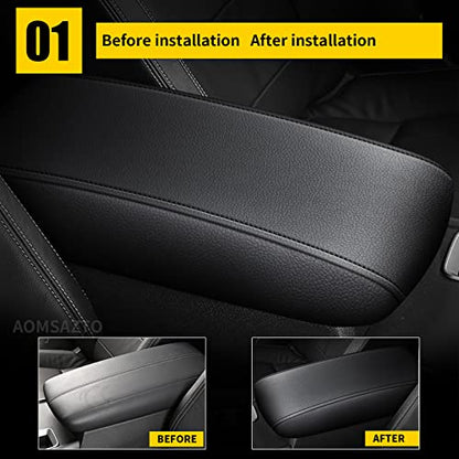 AOMSAZTO Console Covers for 2013-2018 Nissan Altima Armrest Covers for Nissan Altima Leather Black with Black Stiches - size: 2013-2018 Nissan Altima