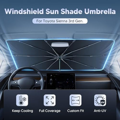 Autorder Windshield Sun Shade Umbrella for 2011-2020 Toyota Sienna Accessories,Upgraded Ice Crystal Material,Easy Setup Umbrella Sunshade for Car Windshield,100% Sun Blocking - size: Toyota Sienna 2011-2020