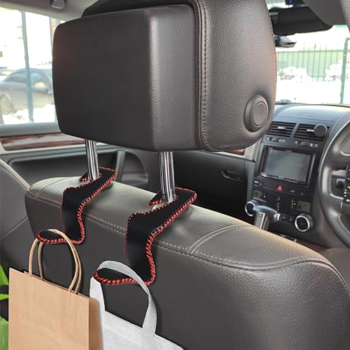 BFXM 2Pcs Car Seat Headrest Hooks, Back Seat Purse Leather Hanger Holder Hook, Magnetic Storage Organizer for Purses Handbag Grocery Bags Coats - color: 2pcs black red line