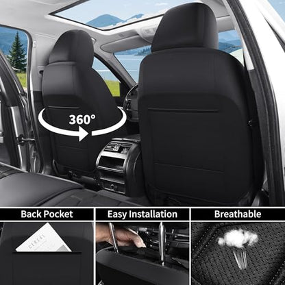 Memory Foam Leather Car Seat Covers, Breathable Air Cool Mesh Front Seat Protectors, Airbag Compatible Automative Comfortable Accessories, Universal Fit for Most Cars SUVs Trucks, Black, 4pcs.