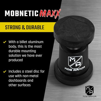 Mob Armor MobNetic Maxx - USA Assembled Magnetic Phone Holder for Car, Magnetic Car Phone Mount, 90-Degree Tilt, 360-Degree Rotation, Aluminum Metal, Compatible with iPhone & Android - Black - color: Black