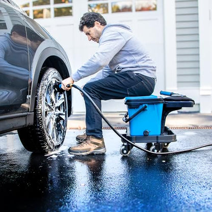 Unger 7” Hydropower Wheel & Detail Brush with Adjustable On/Off Water Control Valve for Car and Auto Cleaning, Non-Scratch Microfiber Sleeve, Machine Washable, Flexible for Rims, Tires, and Wheels