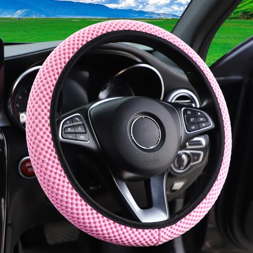 Hiflyer Car Steering Wheel Cover Women & Men, Universal 14.5-15 Inch Steering Wheel Covers, Soft Microfiber Car Wheel Cover Car Stuff Car Accessories Interior (Pink) - color: Pink