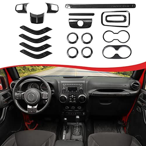 CheroCar 18PCS Interior Trim Kit for Jeep Wrangler JK JKU 2011-2018 4 Door,Steering Button Frame, Air Conditioning Vent Trim Cup Holder Cover,Gear Shift Knobs Frame,Carbon Fiber… - color: Carbon Fiber