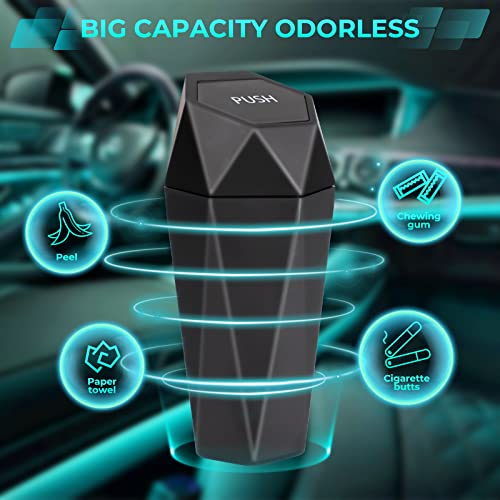 Car Trash Can with Lid, 2 Packs Diamond Design Mini Cup Holder Trash Can for Car, Office, Home Use, Black - color: Black, size: 2 Pack