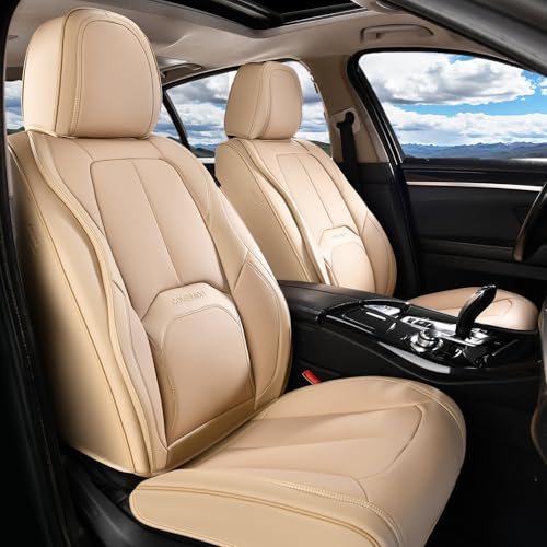 Coverado Seat Covers, Leather Seat Covers Front Seat, Luxury Car Seat Covers with Lumbar Support, Front Driver Seat Covers, Car Seat Protector Waterproof Universal Fit Most Cars(Beige) - color: A-Beige, size: Front