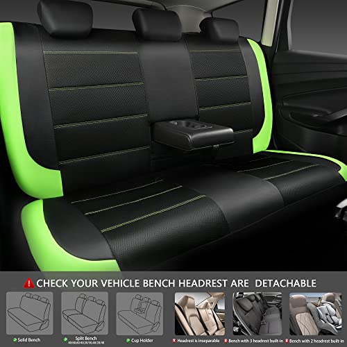 CAR PASS Luminous Green Leather seat Covers Universal Sport car seat Cover, 5mm Composite Sponge Inside, Airbag Compatible fits Most Cars, SUVs,Trucks,Vans (Full Set,Black with Green) - color: Black Green, size: Full Set