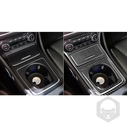Real Carbon Fiber Center Control Storage Box Frame Cigarette Lighter Cover Water Cup Holder Frame Sticker Cover Accessories Compatible with Benz CLA C117 2014-2018 GLA X156 2015-2019 Black - Kit - color: Center Storage Cigarette Lighter Cup Holder - Kit