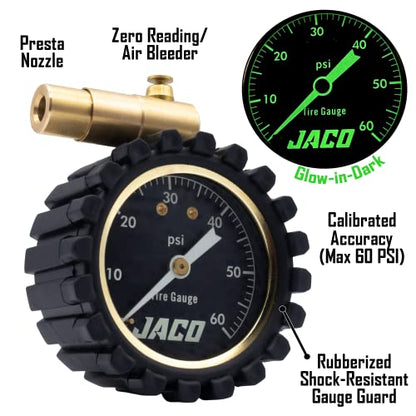 JACO MBX-60 Presta Tire Pressure Gauge for Bikes (Max 60 PSI) | MTB & XC Series - style: 5-60 PSI