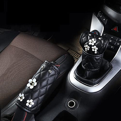 Plush Auto Gear Shift Knob Cover with Crystal Glitter Bling Rhinestones for Girls,Lady Universal Fit (Bling) (Little Daisy) - color: Little Daisy
