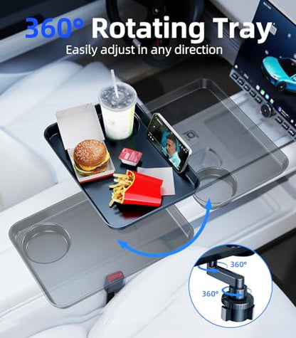 Car Cup Holder Tray, Car Food Tray Table for Car Eating Lunch, Cup Holder Expander Insert Interior, Long Road Trip Essentials Travel Patrol Accessories Drink Holder Organizer for Semi Truck Rv